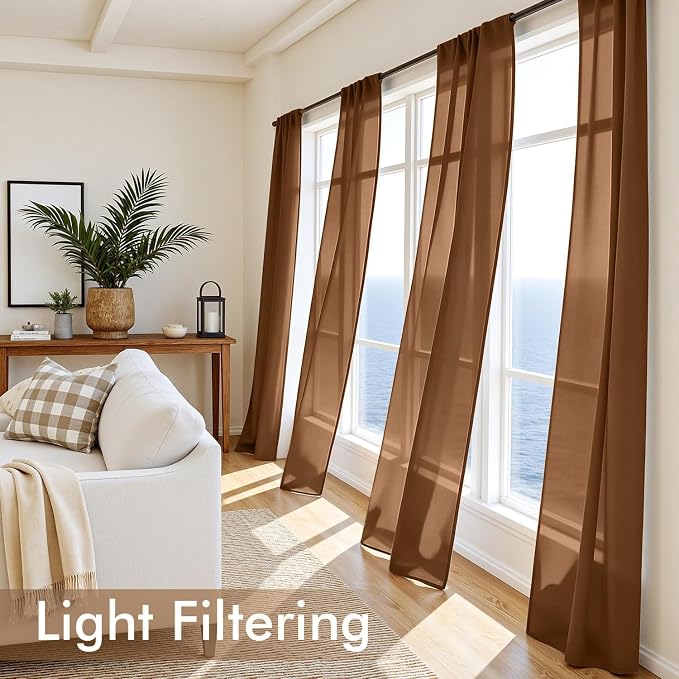 MIULEE Dark Brown Sheer Curtains 72 Inches Long 4 Panels 42 x 72 Inches | Light - Image 4