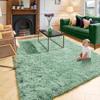 Amdrebio Sage Green Furry Area Rug 5x8 - Image 5