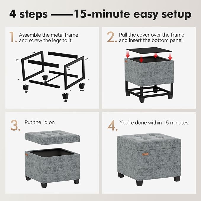 ABHENG Chenille Cover Steel Frame Ottoman - Image 4