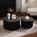46.46'' White Round Coffee Table Set of 2, Modern Circle Fluted Drum Nesting - Image 3