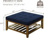 Befurtori Large Square Ottoman Coffee Table, Linen Solid Upholstered Footrest - Image 2
