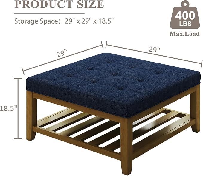 Befurtori Large Square Ottoman Coffee Table, Linen Solid Upholstered Footrest - Image 2