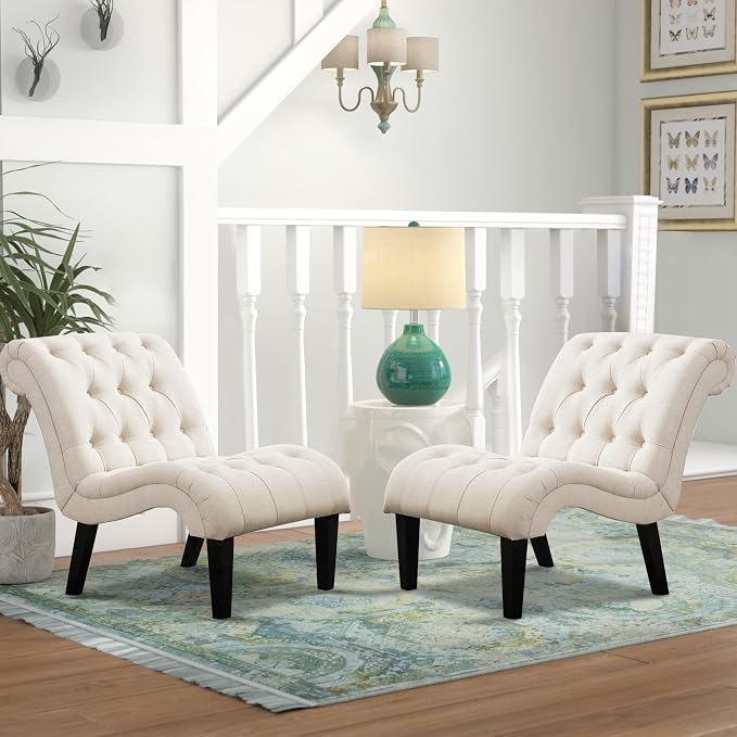 Accent Chairs Set of 2 Mid Century Modern Tufted Upholstered Chair - Image 8