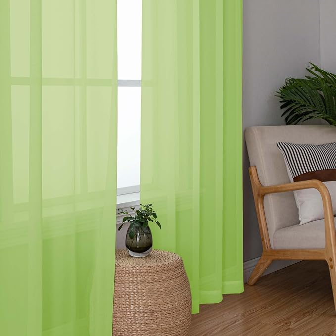 Lime Kitchen Sheer Curtains for Bedroom Living Room 45 Inch Length, Soft Solid - Image 3