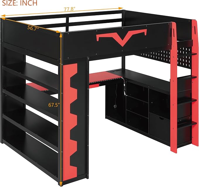 Full Size Gaming Loft Bed with Integrated Desk & RGB LED Lights, Pro-Gamer Bunk - Image 2