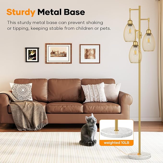 Dimmable Floor Lamp, 3x800LM LED Bulbs Included, Farmhouse Industrial Floor - Image 5