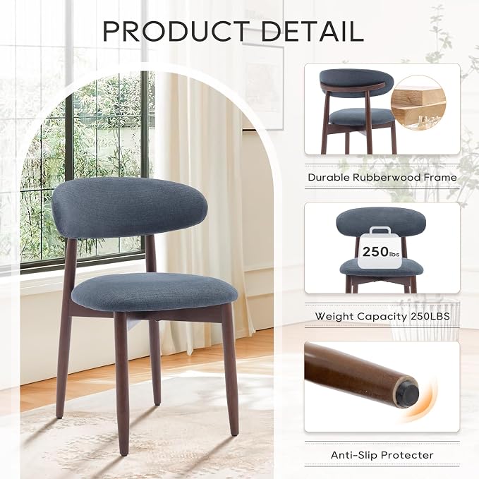 COLAMY Wooden Dining Chairs Set of 2, Modern Fabric Upholstered Dining Room - Image 6