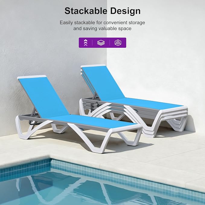 PURPLE LEAF Patio Chaise Lounge Chair Outside Aluminum Plastic Stackable - Image 4