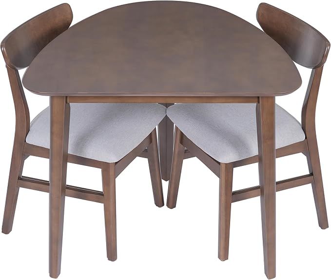 P PURLOVE Modern 3 Piece Table Set, Triangular Table and 2 Curved Wood Chairs - Image 9