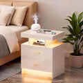 Smart Night Stand with Charging Station, Modern White Nightstand with 24 Color by MDGC