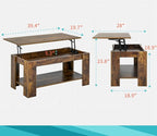 FDW Lift Top Coffee Table with Hidden Compartment and Storage Shelf Wooden Lift - Image 3