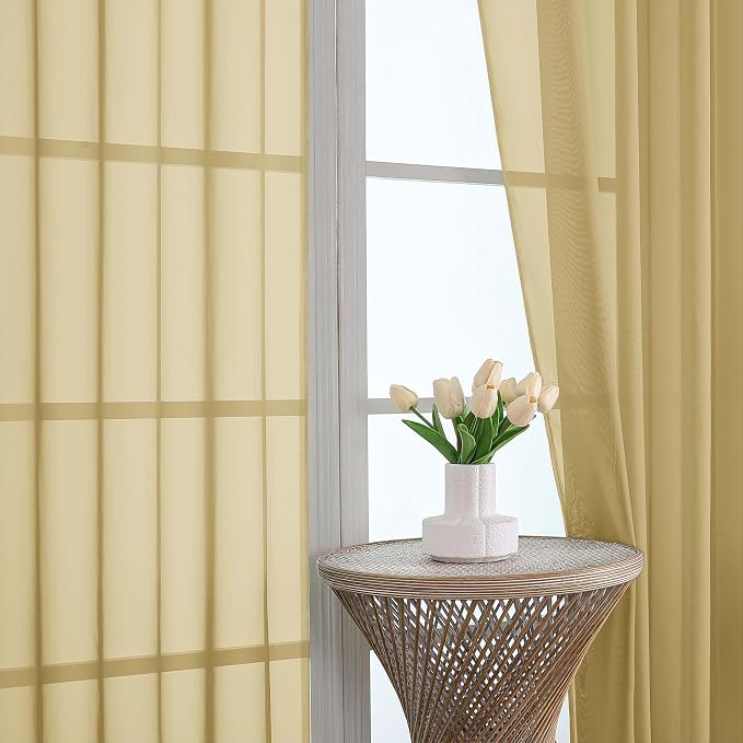 Sheer Curtains 84 Inches Long 2 Panels Set, Sheer Gold Curtains - Image 2