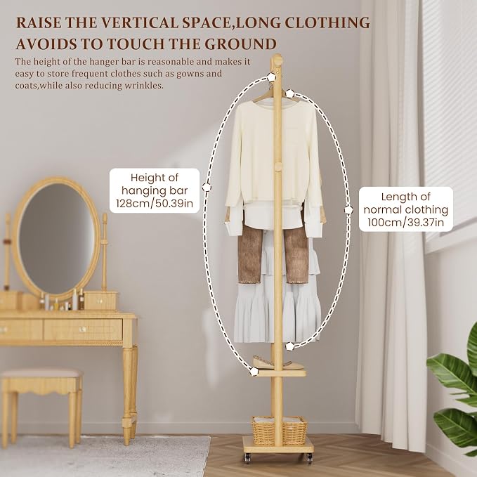Solid Wood Coat Rack Freestanding Clothing Rack - Image 7