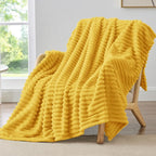 BEDELITE Striped Fleece Throw Blanket, Light Yellow, Soft Cozy, Lightweight Warm by BEDELITE