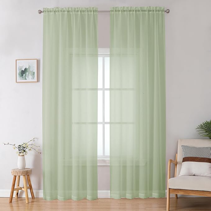 Sheer Curtain 96 Inch Long 2 Panels Set, Light Filtering Clear Rod Pocket Soft by OWENIE