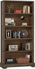 TVU 5-Tier Solid Wood Book Shelf, Floor Standing Bookcase, Farmhouse Style Book by TVU