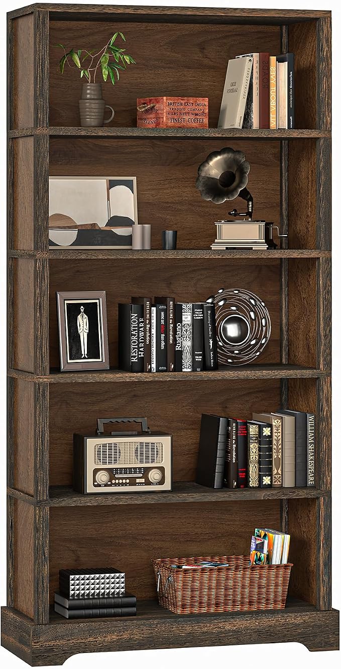 TVU 5-Tier Solid Wood Book Shelf, Floor Standing Bookcase, Farmhouse Style Book by TVU