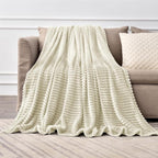 BEDELITE Ribbed Jacquard Beige Fleece Throw Blanket - Image 6