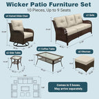 Patio Furniture Set, High Back Rattan Sofa & Swivel Rocker Chairs, Weather - Image 6
