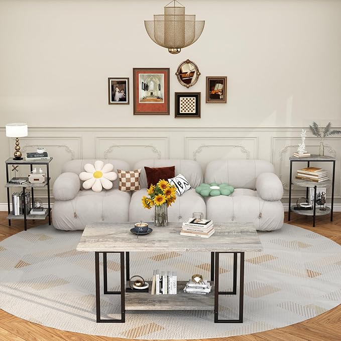 AWQM Faux Marble Table Set, Coffee Table & 2 Side Table, Faux Marble Tabletop - Image 7