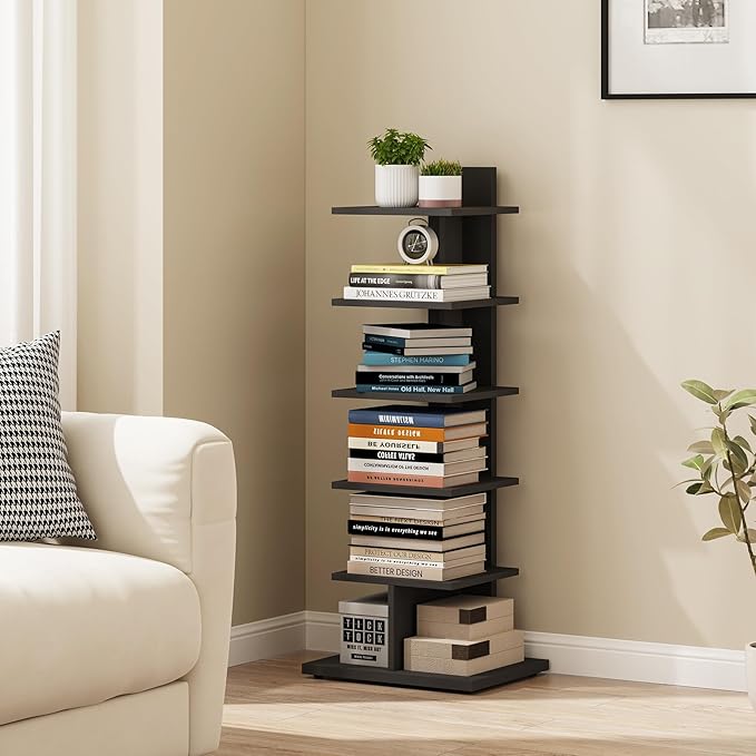 TUTOTAK Narrow Bookshelf, 6-Tier Bookcase, Spine Book Shelf by ChoosetutotakFurnitureBuildYourCozyHome