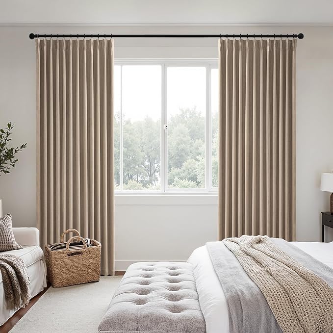 MIULEE Copper Brown Pinch Pleated 100% Blackout Linen Curtains 40x90 Inches | - Image 2