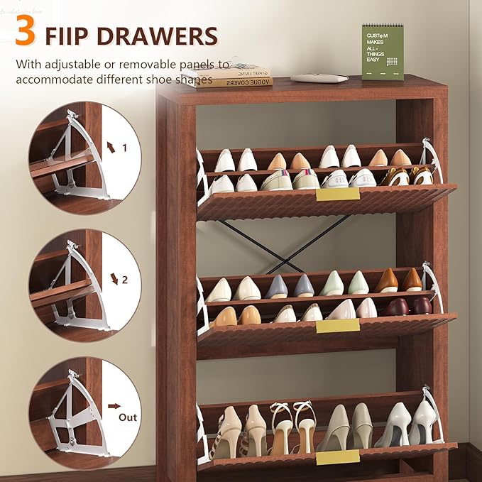 YOMILUVE Shoe Cabinet Storage for Entryway, Fluted Shoe Cabinet - Image 4