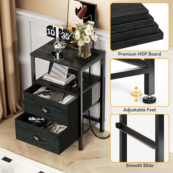 Furologee Nightstands with Charging Station, End Table with LED Lights - Image 6