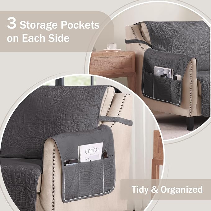 Soft Gray Loveseat Covers for 2 Cushion Couch, Water-Repellent Slip Covers for - Image 4