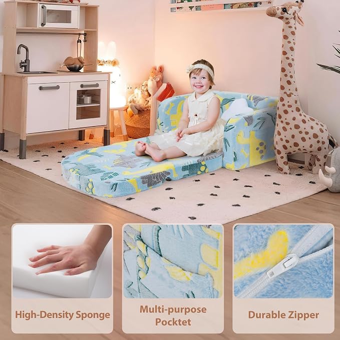 Extra Wide Kids Couch, 2-in-1 Soft Toddler Couch - Image 4