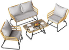 DWVO Outdoor Conversation Set 4 Piece, Outdoor Wicker Bistro Set by DWVO