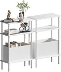 Narrow Side Table with Fabric Basket, Slim Nightstand with 3-Tier Storage Shelf by Unknown