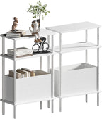 Narrow Side Table with Fabric Basket, Slim Nightstand with 3-Tier Storage Shelf by Unknown