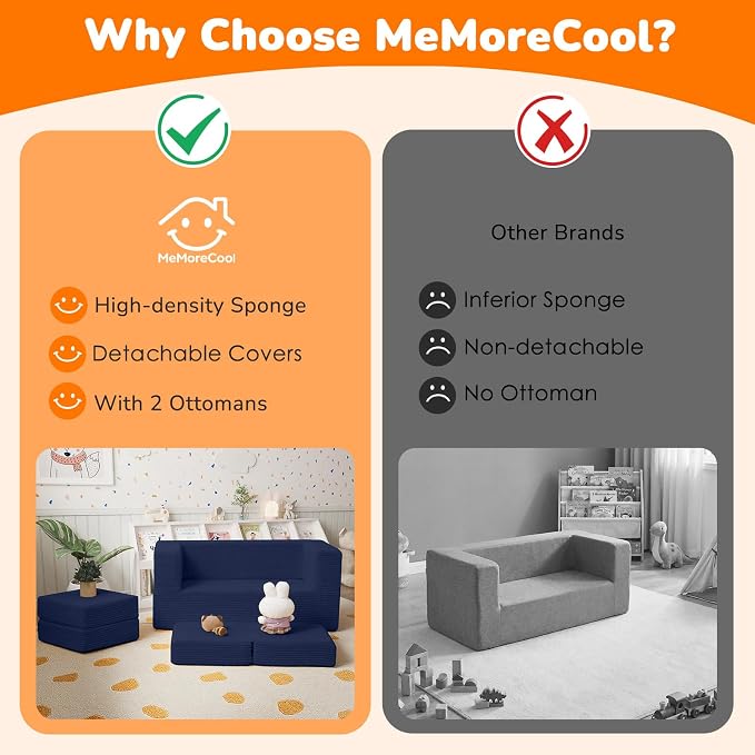 MeMoreCool Modular Kids Couch, Corduroy Play Toddler Couch - Image 7