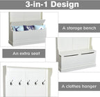 HOMCOM Hall Tree with Bench and Shoe Storage, 3-in-1 Entryway Bench with Coat - Image 4