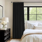 INOVADAY Linen Textured 100% Blackout Sliding Door Curtains 102x108 Black | 1 - Image 3