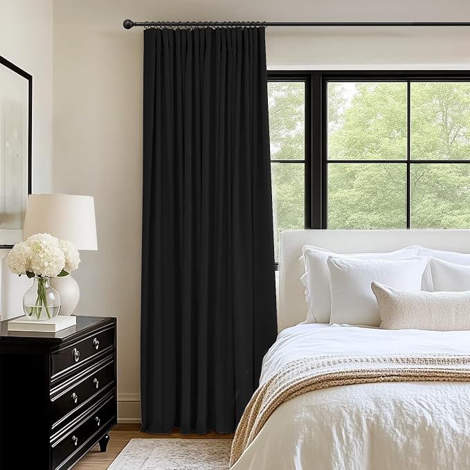 INOVADAY Linen Textured 100% Blackout Sliding Door Curtains 102x96 Black | 1 - Image 3