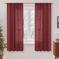 Burgundy Red Semi Sheer Window Linen Curtains 63 Inch Length | Light Filtering by LAMIT