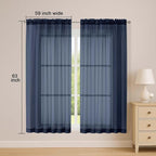 Sheer Navy Blue Curtains, Sheer Curtains 63 inch Length 2 Panels Set, Rod - Image 2