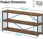 LVB Rustic 3 Tier Entryway Table, Industrial Long Wood Sofa Table Behind Couch - Image 2