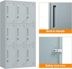 Metal Locker with 9 Doors Employees Locker, Metal Storage Locker with Hooks - Image 5