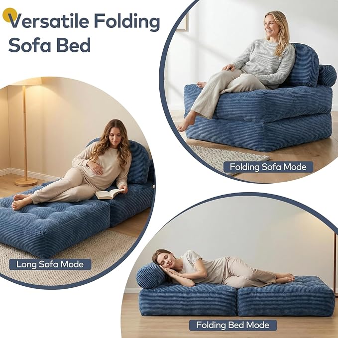 Convertible Corduroy Floor Sofa, 3-in-1 Folding Lazy Sofa Bed - Image 3