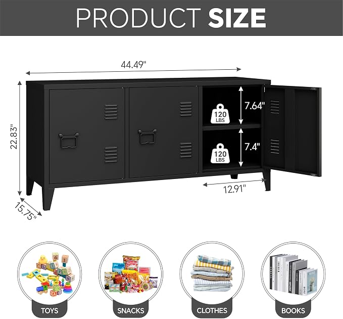 MIOCASA Metal Storage Cabinet, 3 Door TV Stand, Metal TV Cabinet - Image 3