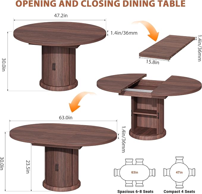 Jocoevol 47″–63″ Extendable Round Dining Table - Image 2