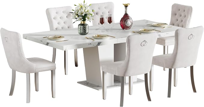 Henf 7 Pieces Faux Marble Dining Table Set - Image 8