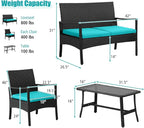 Tangkula 4 Pieces Rattan Conversation Set, Patio Sofa Couch Set - Image 4