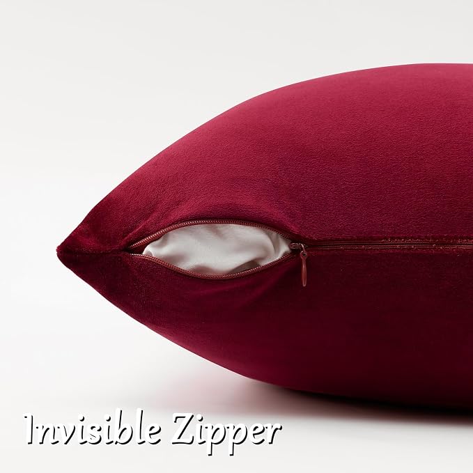 GIGIZAZA Burgundy Velvet Pillow Covers 16x16 Decorative Pillows Pack of 2 | Red - Image 4