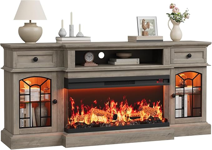 QUW 70" Farmhouse Fireplace TV Stand by QUW