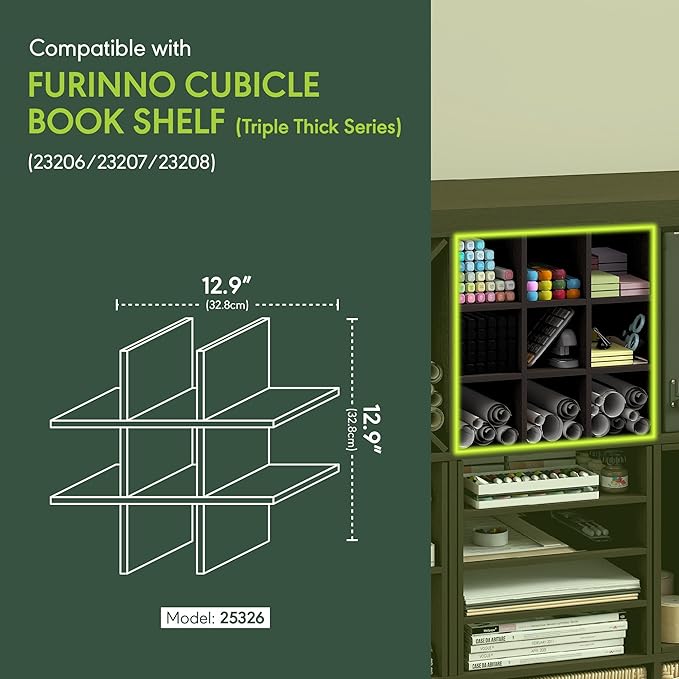 Furinno Cubicle Cube Insert, 9-Compartment Cube Organizer, Geometric Shelf - Image 3