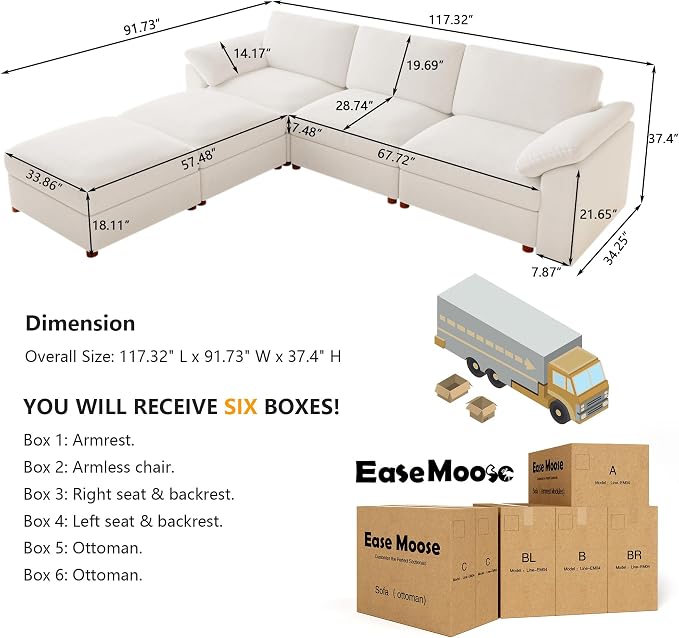 EASE MOOSE Oversized U Shape Sectional Modular Sofa, Wide Deep seat Sectional - Image 2